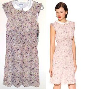 Kate Young Target Dress Peter Pan Collar Abstract Floral Pink Purple pleat retro